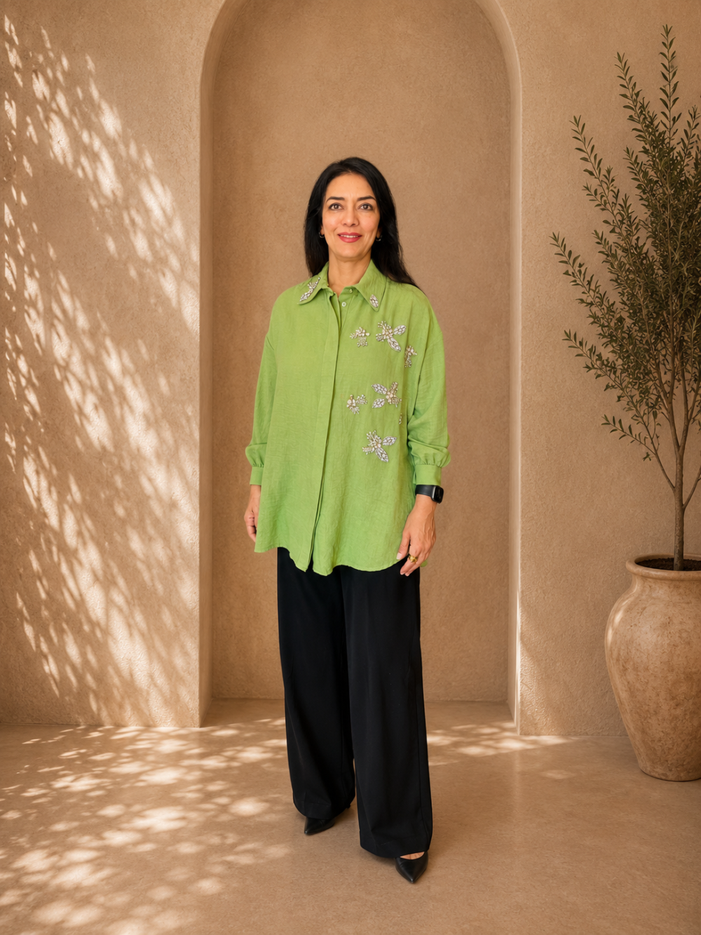 Embellished Green Shirt