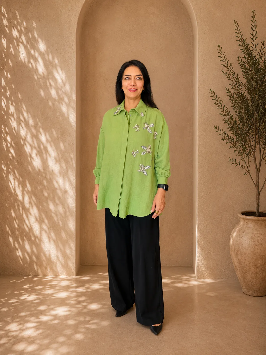 Embellished Green Shirt