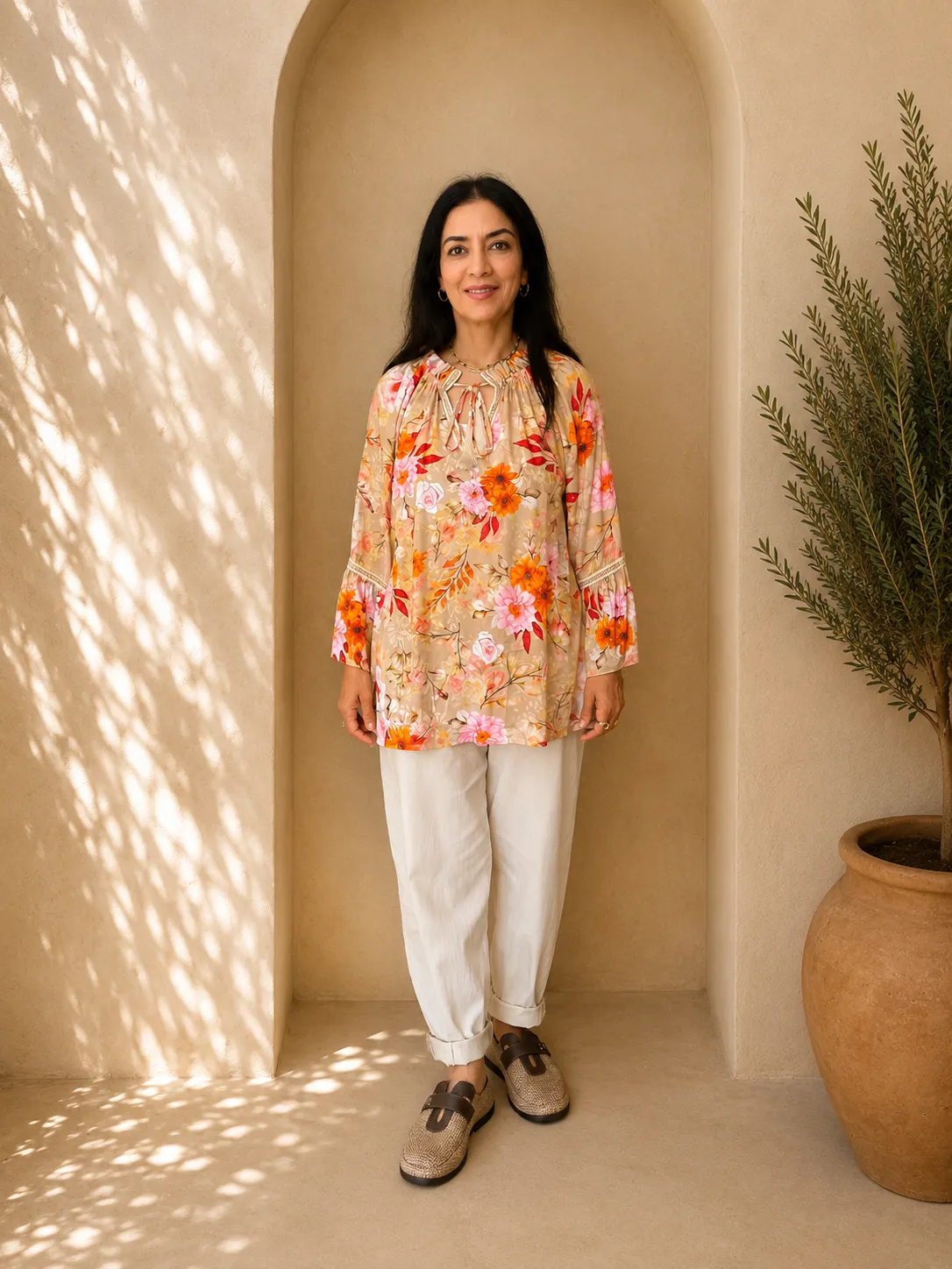 Floral Tie-Neck Blouse